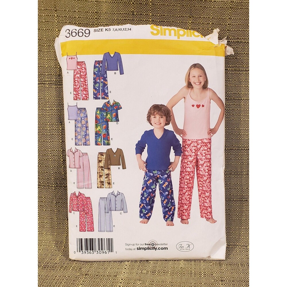 Boys, Girls Pants, Shirts, Top, Tank Top Sewing Pattern Simplicity 3669, Pajamas